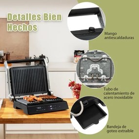Grelhador Elétrico 1800-2000W 3 em 1 Sanduicheira Abertura de 180º Folhas antiaderentes Controlo de temperatura 35 x 30 x 14 cm Preto