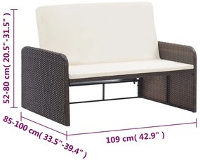 2 pcs conjunto lounge jardim c/ almofadões vime PE castanho