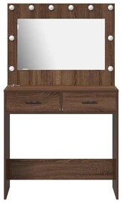 Mesa de Maquiagem vidaXL com Luzes LED Castanho Carvalho 78,5x41x135 c