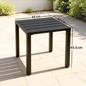 Mesa de jardim quadrada 45 C x 45 P x 45,5 A cm, mesa de terraço, estrutura em metal, para interior e exterior, para varanda, alpendre, pátio, preta
