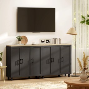 Aparador para Sala de Estar Móvel Buffet com 3 Portas e Prateleiras Ajustáveis 90x30x90 cm Preto e Madeira
