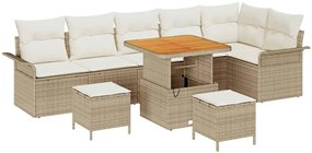 Conjunto de Sofá de Jardim com 9 peças e almofadas bege de rattan sint