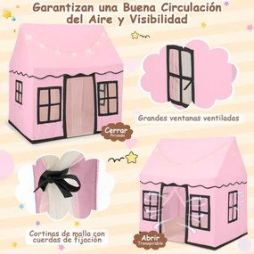 Tenda para crianças com luzes estelares e tapete antiderrapante lavável 121 x 101 x 137 cm Rosa e preto