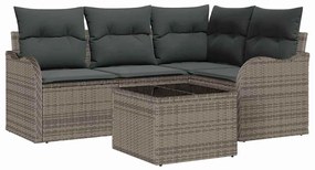 Conjunto de Sofá de Jardim com 4 Peças e Almofadas Pretas em Rattan