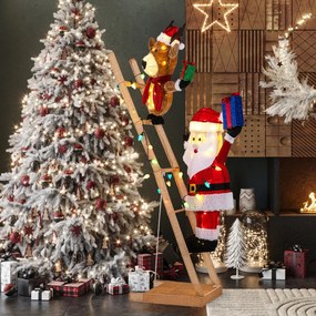 Rena e Pai Natal Iluminadas em Escada 3D Pré-iluminada com 100 LEDs para Interior e Exterior com Braçadeiras e Estacas 166 cm