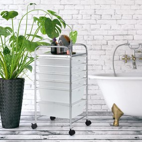 Carrinho com rodas auxiliar de armazenamento com 6 gavetas empilháveis removíveis para cozinha ou escritório 34 x 43,5 x 76 cm Transparenete