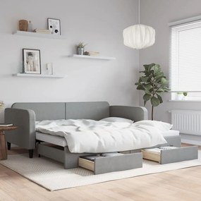 vidaXL Sofá-cama c/ gavetão e gavetas 100x200 cm tecido cinzento-claro