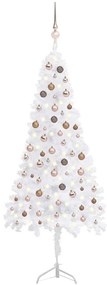 vidaXL Árvore Natal artif. canto c/ luzes LED/bolas 210 cm PVC branco