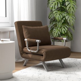 Poltrona-cama convertível de 1 lugar com capa removível, grande conforto, almofada, pés e braços em metal, camurça castanha