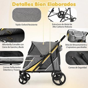 Carrinho Dobrável para Animais de Estimação, 105 x 68 x 102 cm, Dobragem Rápida, Amarelo+Cinza