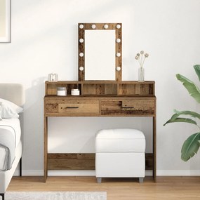 Mesa de Maquilhagem com Luzes LED em Madeira Antiga 100x41x140 cm