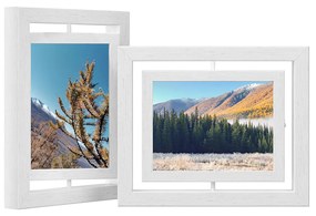 SONGMICS RPF258W01 Conjunto de 2 porta-retratos giratórios para fotos de 5 x 7 polegadas com 2 painéis de vidro para suporte ou suspensão MDF branco
