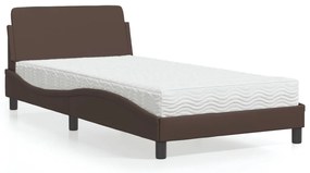 vidaXL Cama com colchão 100x200 cm couro artificial castanho