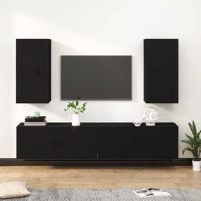 vidaXL Conjunto móveis de TV 4 pcs madeira processada preto