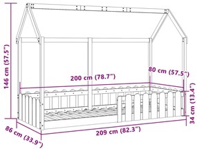 Cama infantil formato casa 80x200 cm pinho maciço branco