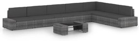 8 pcs conjunto lounge de jardim c/ almofadões vime PE cinzento