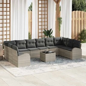 vidaXL Conjunto de Sofás de Jardim com 11 Peças e Almofadas em Ratan Sintético Cinza