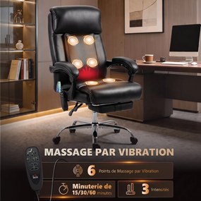 Cadeira de Escritório de Massagem, 64 x 59 x 120 cm, Massagem Vibratória e Aquecimento Lombar, Preta