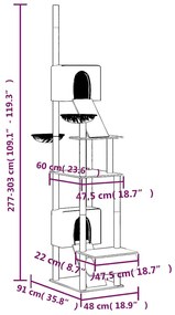 Árvore p/ gatos altura ajustável chão ao teto 277-303 cm creme