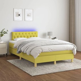 vidaXL Cama box spring c/ colchão e LED 120x200 cm tecido verde