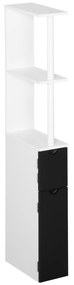 kleankin Armário Casa de Banho com 2 Portas e 2 Prateleiras Abertas Coluna Auxiliar para Casa de Banho Sala de Estar Dormitório Estilo Moderno 15,2x29,8x118cm Branco e Preto
