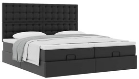 Estrutura de cama otomana com colchões pele artificial preta
