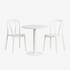 Conjunto De Mesa Redonda Ø70 Cm E 2 Cadeiras De Jardim Mizzi Branco Glacial - Sklum