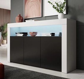 Aparador com Luz LED BELO - 155x91,5x37 cm - Branco/Preto Mate - Desig