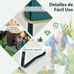 Assento duplo de jardim 2 em 1 com bolsa lateral e banco almofadado para carga seca e sentada 150 kg 58 x 27,5 x 50 cm verde
