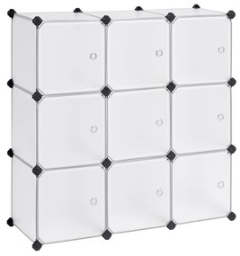 SONGMICS Unidade Organizadora de Armazenamento com 9 Cubos, Armário de Plástico com Portas, Armário Modular para Roupas, Sapatos, Brinquedos, Livros, Fácil de Montar, Branco LPC116WS
