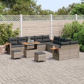 Conjunto de Sofá de Jardim com 13 peças e Almofadas Cinza Polirattan A