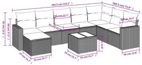 9 pcs conjunto de sofás p/ jardim c/ almofadões vime PE preto