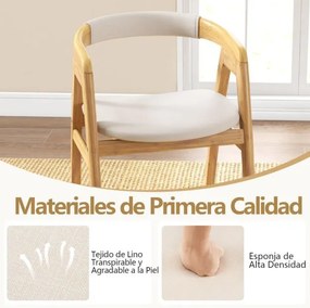 Cadeira de bambu com encosto curvo e almofada de assento estofada para sala de estar/jantar natural