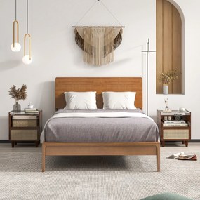 Conjunto de 2 Mesas de cabeceira de bambu e rattan com gaveta e pernas de madeira maciça  43 x 35 x 50 cm Castanho