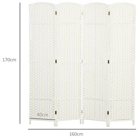 Biombo de 4 Painéis Separador de Ambientes Dobrável 160x170 cm para Sala de Estar Dormitório Escritório Branco