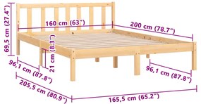 Estrutura de cama em pinho maciço 160x200 cm