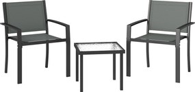Outsunny Conjunto de Mesa e Cadeiras com 3 peças Conjunto de Jardim 2 Cadeiras de Textilene e Mesa de Vidro Cinza Claro | Aosom Portugal