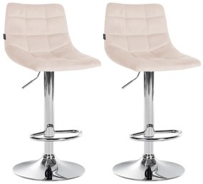 Conjunto de 2 bancos de bar Jerry em veludo com estrutura cromada 87-108,5 x 43 x 46,5 cm Bege