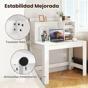 Secretária de computador 108 x 60 x 125 cm com estante com tomadas e orifício para cabos branca