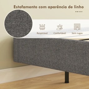 Cama 160x200 cm (COLCHÃO NÃO INCLUIDO) com Luzes LED Estofada em Linho Ripas de Madeira Silenciosa Fácil de Montar Cinzento