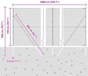Conjunto de Postes de Cerca Conjunto de 2 Cinza Metal 10 x 1,5 m