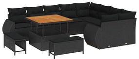 Conjunto de Sofá de Jardim com 12 Peças e Almofadas de Rattan Poliéste