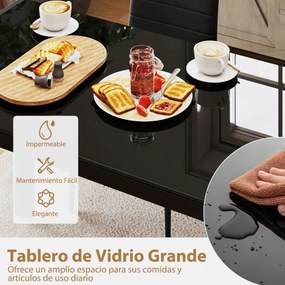 Mesa de jantar em vidro retangular 120 x 70 x 75 cm para 4 pessoas Mesa de cozinha com estrutura metálica Preto