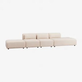 Sofá Modular De 3 Peças Com Chaise Longue Direita E Puff Fogler Tecido Pele De Borrego Bege Creme - Sklum
