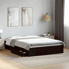 Estrutura de cama c/ gavetas 140x190 cm derivados madeira preto