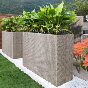 Vaso Floreira Jardim para flores Polyrattan 95x27x60cm Creme
