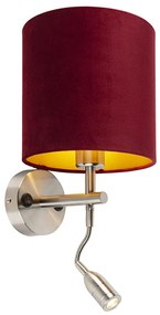 LED Luminária de parede em aço com abajur e abajur de veludo vermelho 20/20/20 Moderno