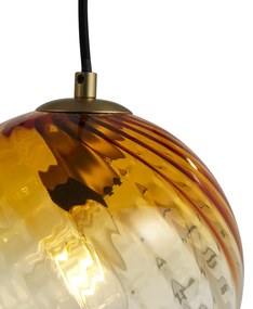 Candeeiro suspenso bronze com vidro fumado âmbar e verde retangular 4-luzes - Bao Art Deco