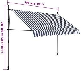 Toldo retrátil manual com LED 300 cm azul e branco