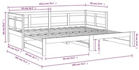 Sofá-cama de puxar pinho maciço 2x(90x190) cm